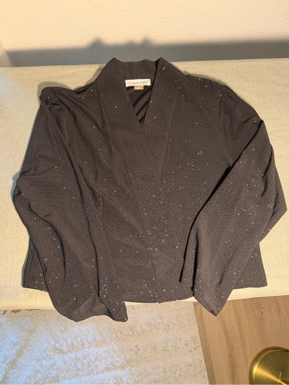 Calvin Klein Women’s S Black Open Front Sparkle Cardigan Cropped Bolero Jacket